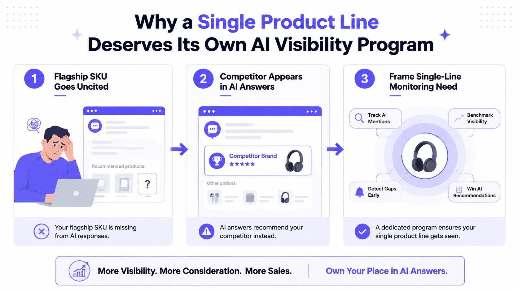 A diagram illustrating why brands should monitor AI search results to ensure their products are featured.